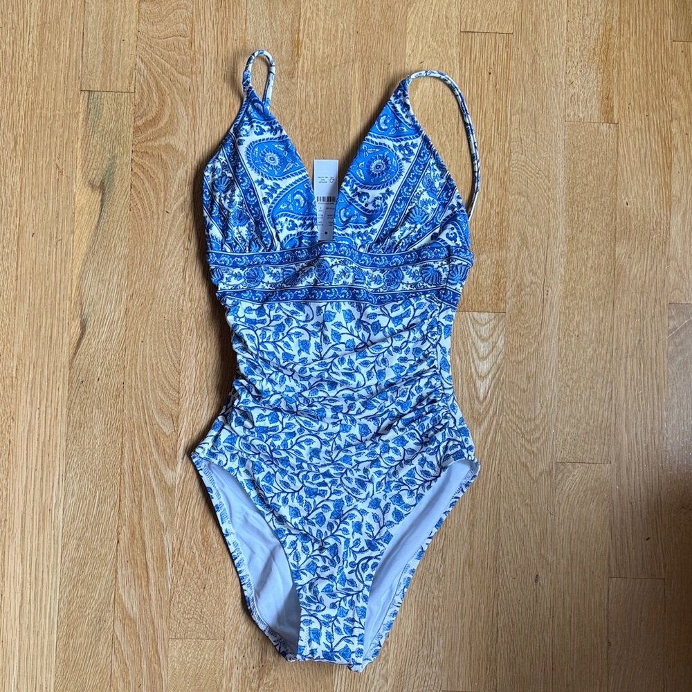 J. Crew Blue and White One-Piece Swimsuit NWT